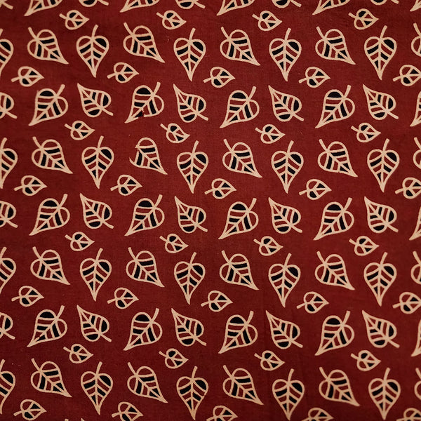 Pure Cotton Vegetable Dyed Rust With Leaves Motifs Hand Block Print Fabric