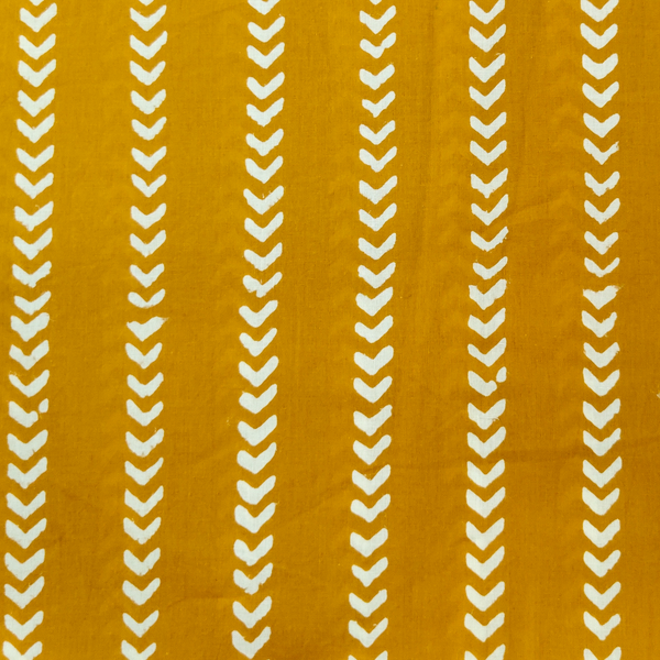 Pure Cotton Village Brown With Cream Arrow Heads Stripes Hand Block Print Fabric