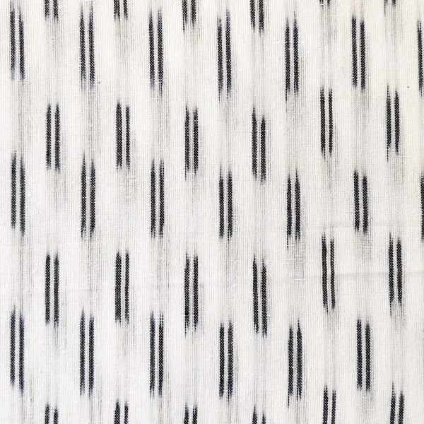 Pure Cotton White Ikkat With Black Double Weaves Woven Fabric