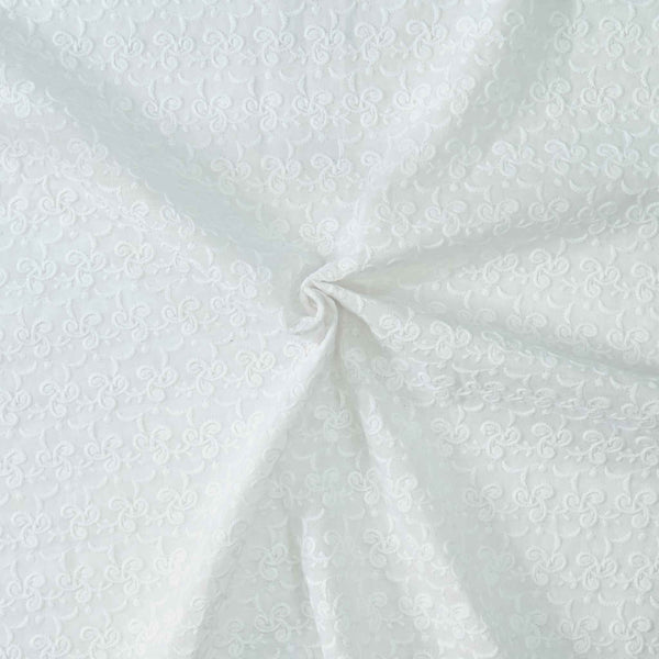 Pure Cotton White With All Over Embroidered Self Design Woven Fabric