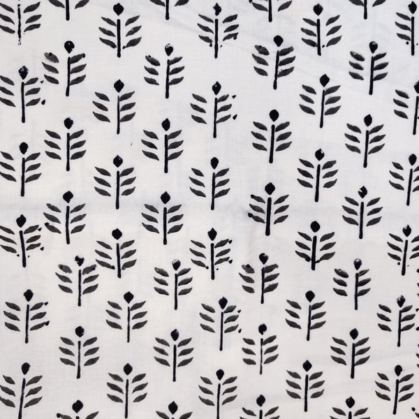 Pure Cotton White With Black Arrow Motifs Hand Block Print Fabric