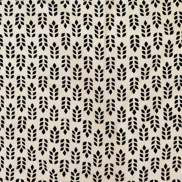 Pure Cotton White With Black Leafy Bush Hand Block Print Black And White Fabric