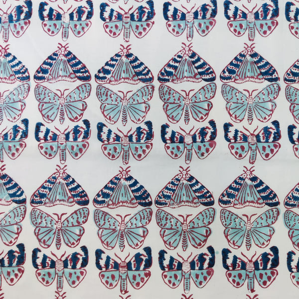 Pure Cotton White With Butterfly Hand Block Print Fabric