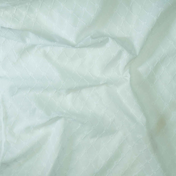 Pure Cotton White With Diagonal Checks Fabric