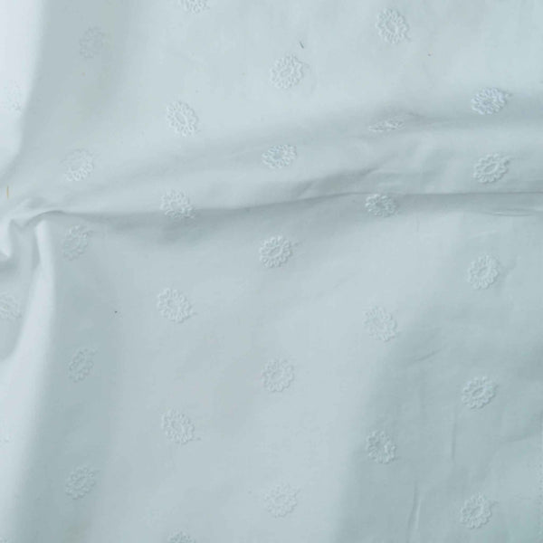 Pure Cotton White With Embroiedered All Over Motifs Woven Fabric