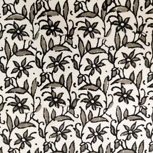 Pure Cotton White With Grey And Black Jaal Hand Block Print Fabric