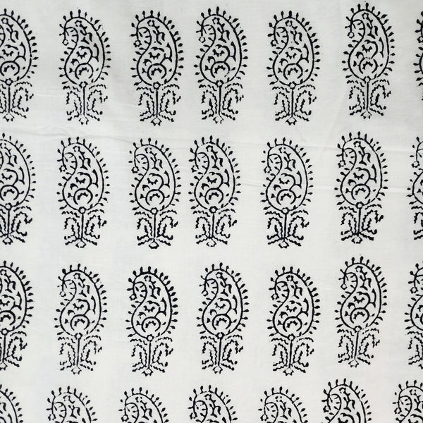 Pure Cotton White With Kairi Motifs Hand Block Print Fabric