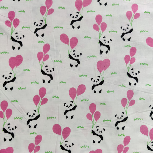 Pure Cotton White With Panda Screenprint Fabric