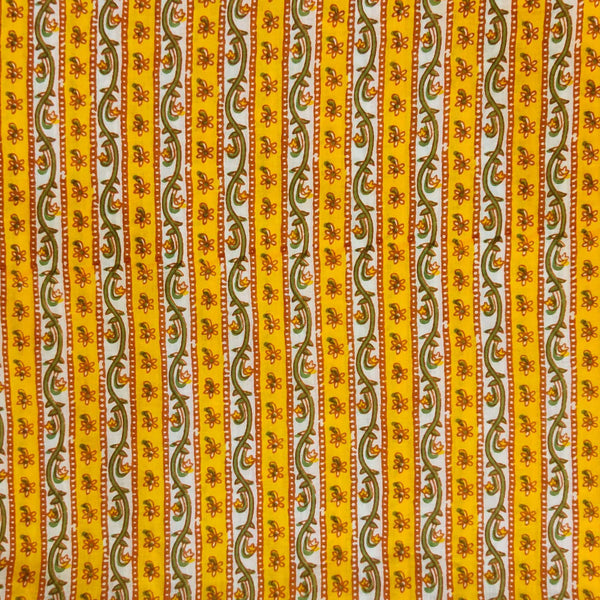 Pure Cotton With Yellow Intricate Stripes Screen Print  Blouse Fabric ( 1.25 Meter )