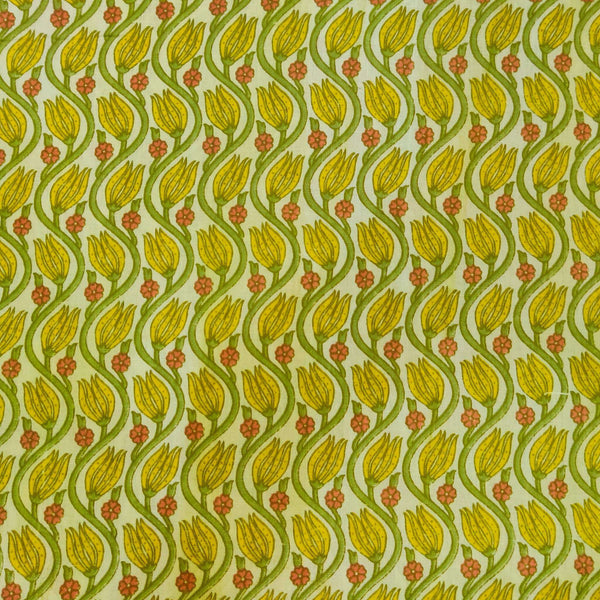 Pure Cotton With Yellow Lotus Creeper Screen Print Blouse Fabric (90 CM)