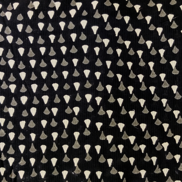 Pure Cotton Yarn Dyed Black With Tiny Drop Triangles Hand Block Prit Fabric