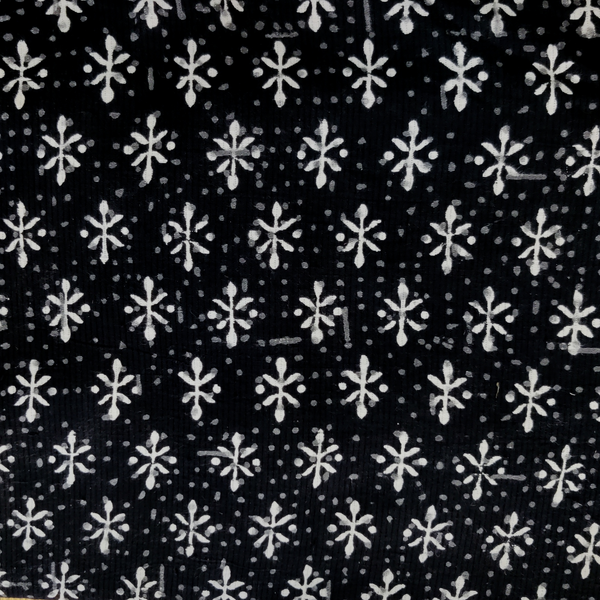 Pure Cotton Yarn Dyed Doby Black With Dots And Motifs Hand Block Print Fabric