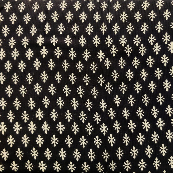 Pure Cotton Yarn Dyed Doby Black With Tiny Motifs Hand Block Print Fabric