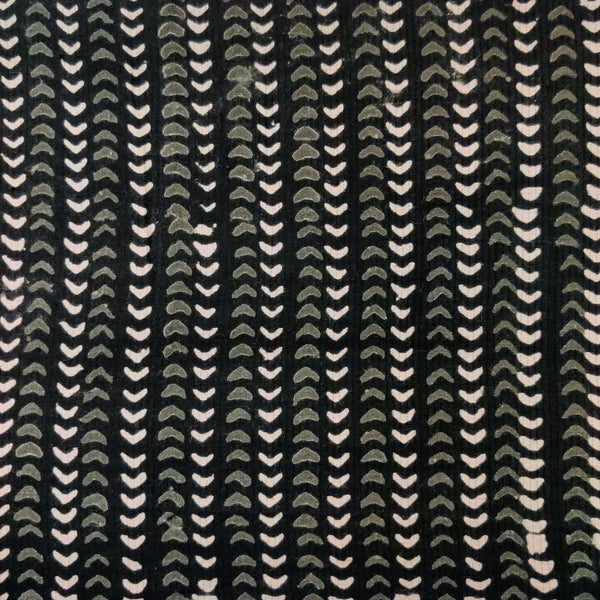 Pure Cotton Yarn Dyed Doby Black With Zig Zags Stripes Hand Block Print Fabric