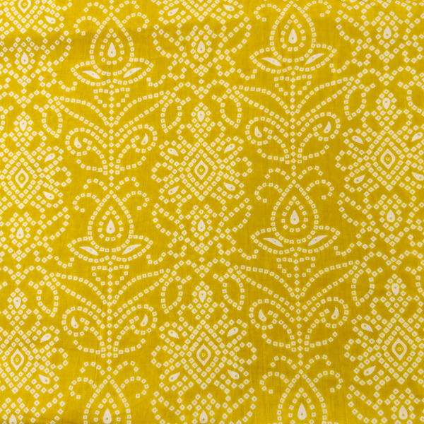 Pure Cotton Yellow Bandhej Print Design Screen Print Fabric