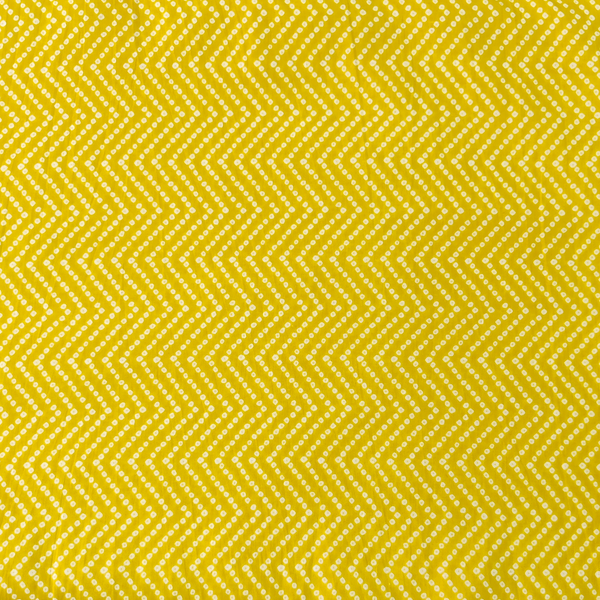 Pure Cotton Yellow Bandhej Zig Zag Screen Print Fabric