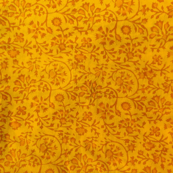 Pure Cotton Yellow Dabu Chemical Floral Jaal Hand Block Printed Fabric