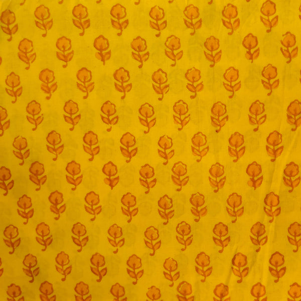 Pure Cotton Yellow Dabu Chemical Plant Hand Block Printed Fabric