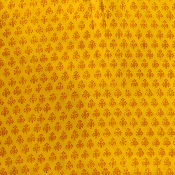 Pure Cotton Yellow Dabu Chemical Small Plant Hand Block Printed Fabric