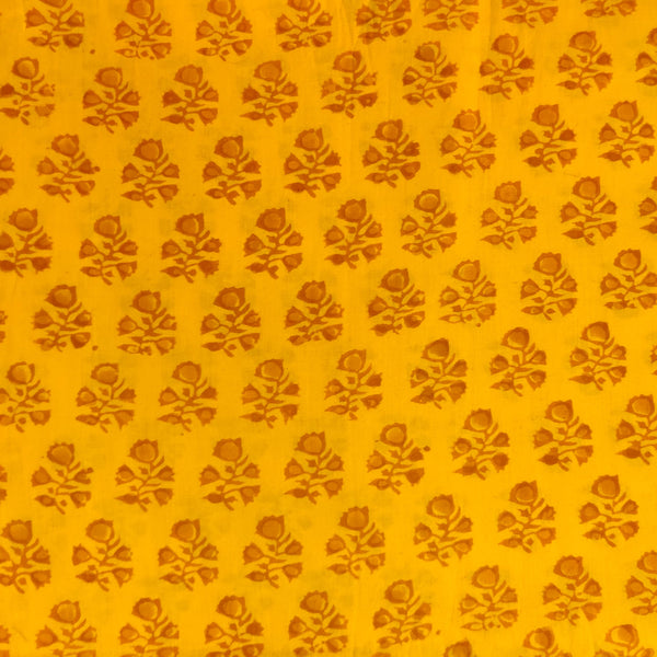 Pure Cotton Yellow Dabu Chemical Smaller Plant Hand Block Printed Fabric