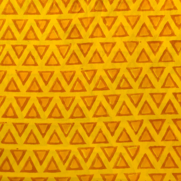 Pure Cotton Yellow Dabu Chemical Triangles Hand Block Printed Fabric