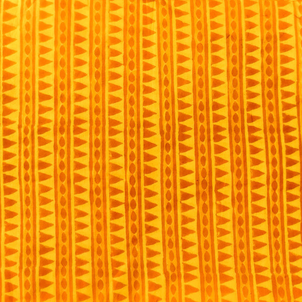 Pure Cotton Yellow Dabu Chemical Tribal Stripes Hand Block Printed Fabric