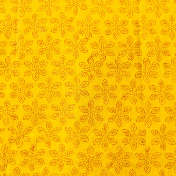 Pure Cotton Yellow Dabu With Outlined Flower Hand Block Print blouse Fabric ( 80 cm )