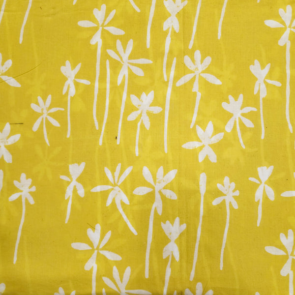 Pure Cotton Yellow Flowers Motifs Jaipuri Hand Block Print Fabric