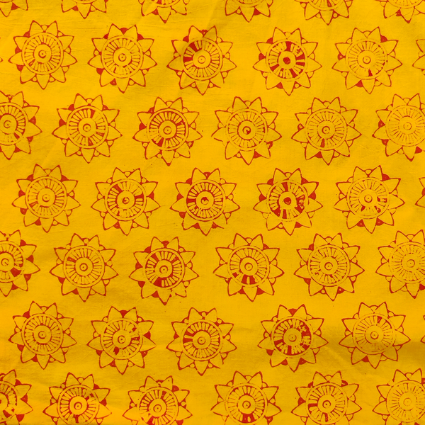 Pure Cotton Yellow Haldi Mustard Akola With Maroon Flowers Hand Block Print Fabric