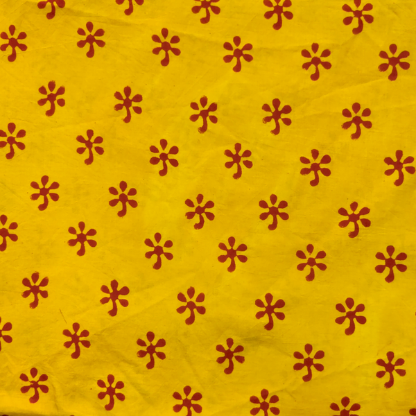 Pure Cotton Yellow Haldi Mustard Akola With Maroon Tiny Flowers Hand Block Print Fabric