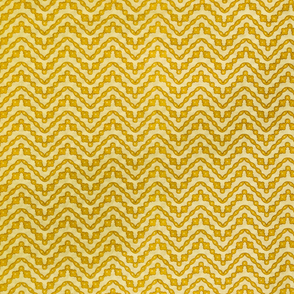 Pure Cotton Yellow With Brown Waves Screen Print Fabric