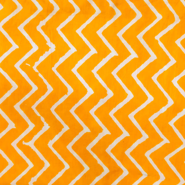 Pure Cotton Yellow With Cream Zig Zag Screen Print Fabric