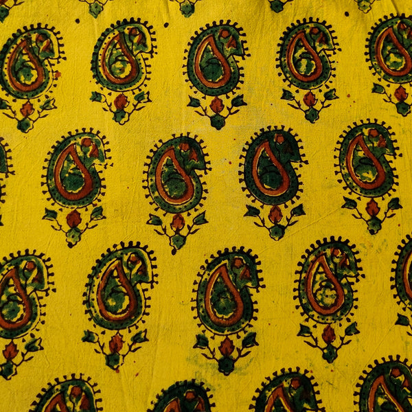 Pure Cotton Yellow With Kairi Motif Hand Block Print Fabric