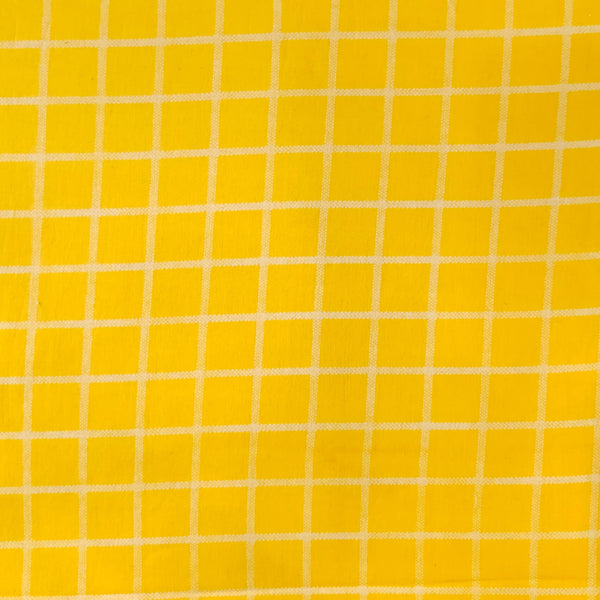 Pure Cotton Yellow With White Checks Screen Print Fabric