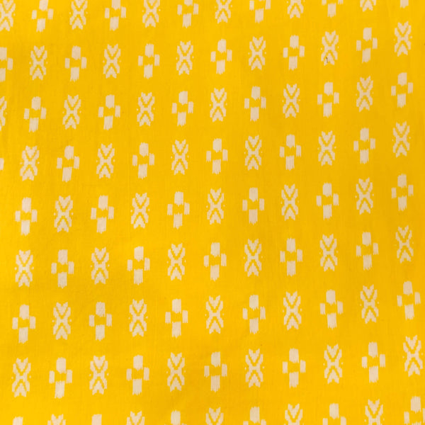 Pure Cotton Yellow With White Tiny Ikkat Pattern Screen Print Fabric