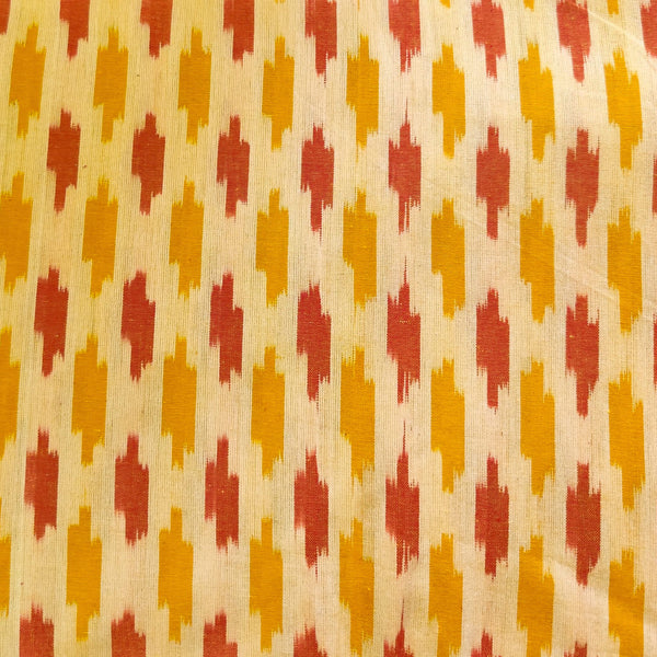 Pure Cotton Yellowish Cream With Peach And Mustard Weaves Woven Fabric