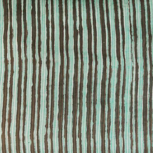 Pure Doby Cotton Bagru Blue And Grey Wavy Stripes Hand Block Print Fabric