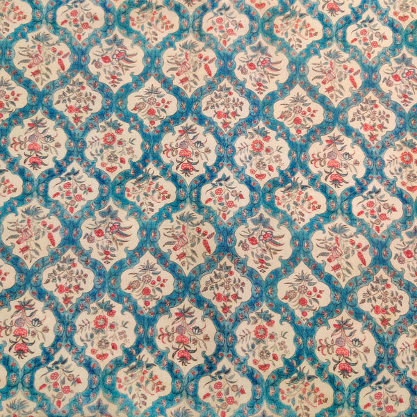 Pure Excel Garden Cotton Blue All Over Pattern With Plants In Between Digtal Hand Block Print Fabric