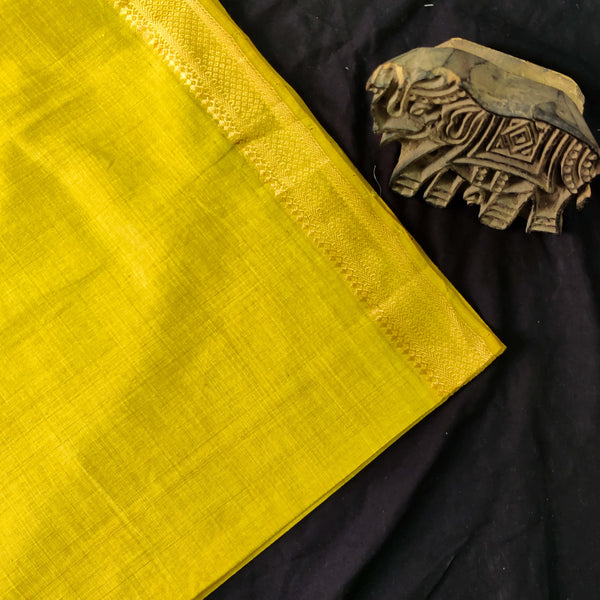 Pure Mangalgiri Cotton Lemon Green Yellow Hand Woven Fabric