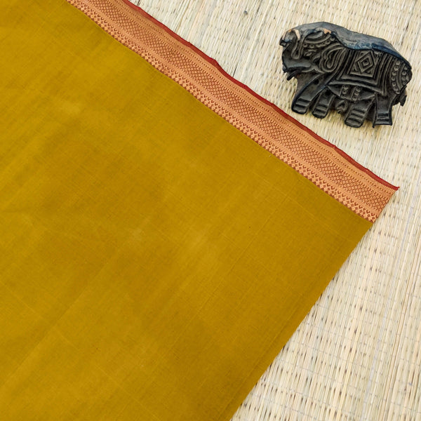 Pure Mangalgiri Cotton Mustard Hand Woven Fabric