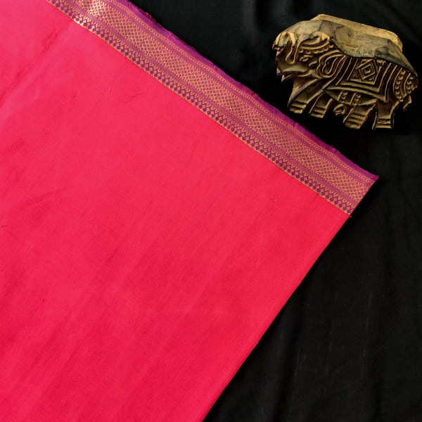 Pure Mangalgiri Cotton Pink Hand Woven Fabric