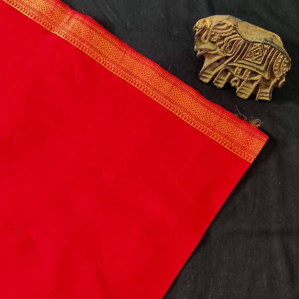 Pure Mangalgiri Cotton Red Hand Woven Fabric