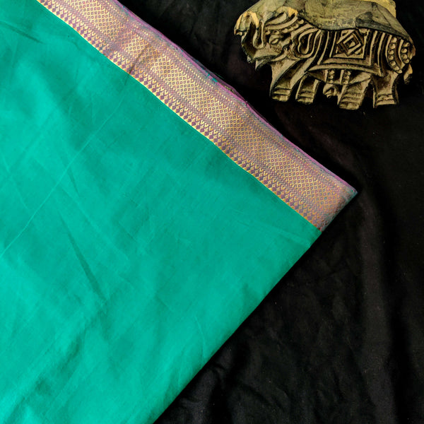 Pure Mangalgiri Cotton Teal Hand Woven Fabric