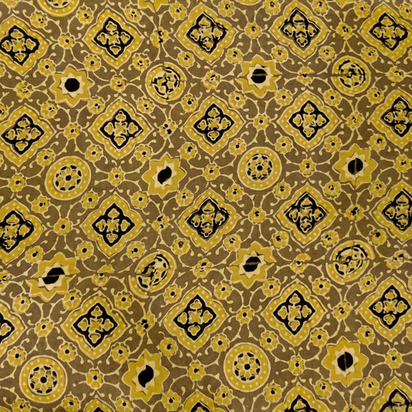 Pure Modal Silk  Ajrak With Yellow And Black Intricate Tile Hand  Block Print Blouse Fabric ( 80 Cm )