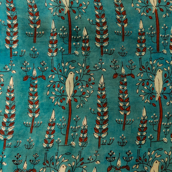 Pure Modal Silk Organic Vanaspati Natural Hand Block Printed Blue Singing Birds Fabric