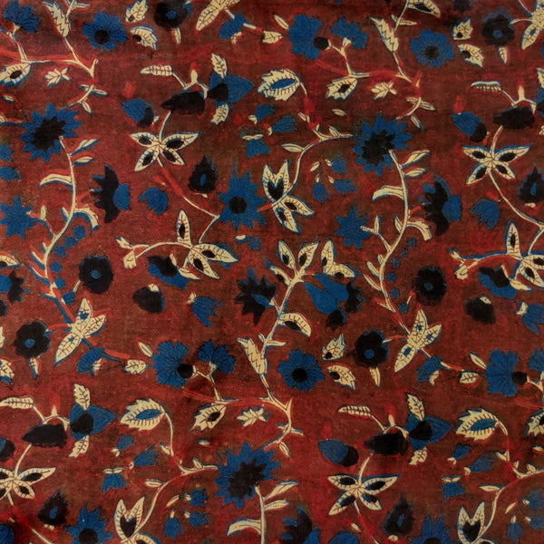 Pure Modal Silk Organic Vanaspati Natural Hand Block Printed Maroon With Blue Flower Jaal Motif Fabric