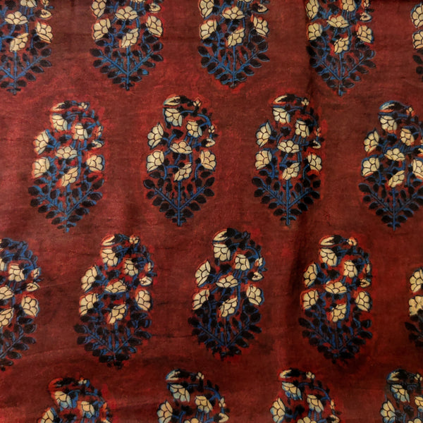 Pure Modal Silk Organic Vanaspati Natural Hand Block Printed Maroon With Plant Motif Fabric