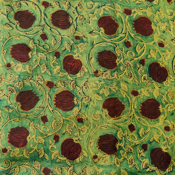 Pure Modal Silk Organic Vanaspati Natural Hand Block Printed Yellowish Green With Lotus Jaal Motif Fabric