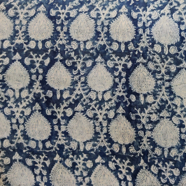 Pure Mul Cotton Extra Soft Kalamkari Indigo With All Over Mehendi Motif Jaal Hand Block Print Fabric