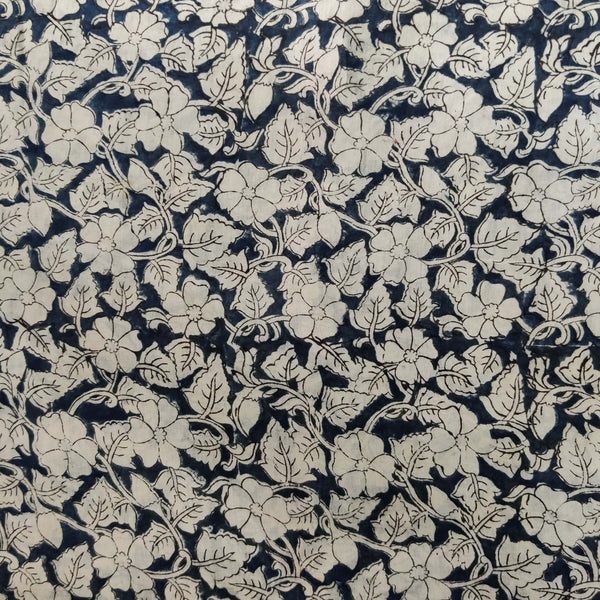 Pure Mul Cotton Extra Soft Kalamkari Indigo With Flowers Jaal Hand Block Print Fabric